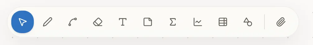The floating tool dock: Select, Pen, Shaper, Eraser, Text, Note, Formula, Graph, Grid Table, the shape menu and attachments.