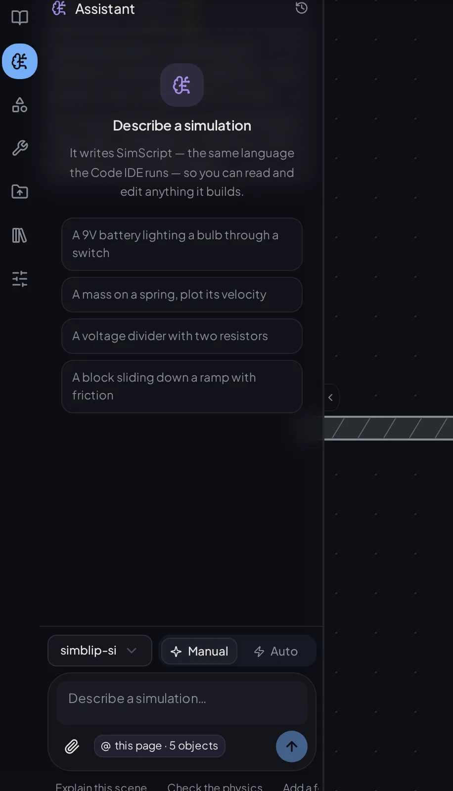 The Assistant panel docked in the left rail, with its prompt box and conversation area.