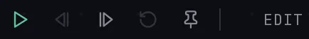 The transport controls: Play, step back, step forward, reset, and pin this run.
